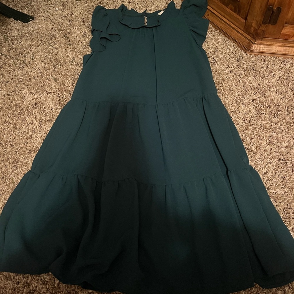 Green ruffle mini dress